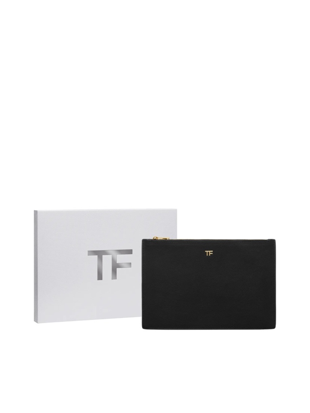 Tom Ford Black Leather TF Logo Pouch with Gold Hardware